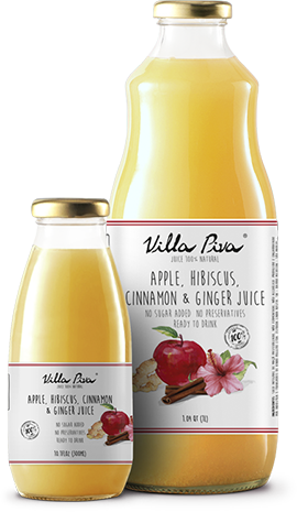 Apples, Hibiscus, Cinnamon and Ginger Juice Villa Piva 100% Natural 10.1 floz and 1.04 qt