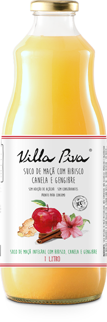 Suco de Maçã com Hibisco, Canela & Gengibre Villa Piva 100% Integral de 300 ml e 1 litro