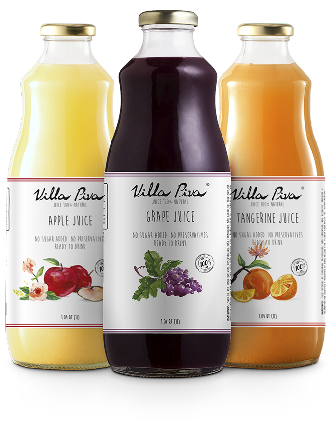 Apple, Grape and Tangerine Juices Villa Piva 100% Natural 1.04 QT